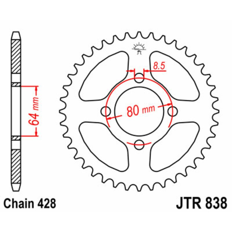 Corona JT SPROCKETS acero estándar 838 - Paso 428 - motoscamaralweb.com Corona JT SPROCKETS acero estándar 838 - Paso 428 - motoscamaralweb.com