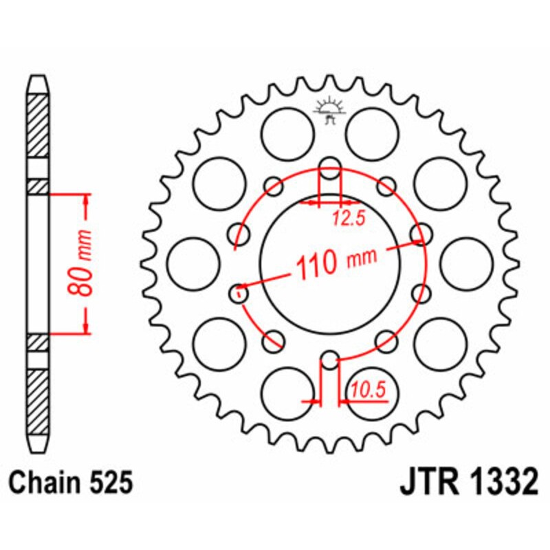 Corona JT SPROCKETS acero estándar 1332 - Paso 525 - motoscamaralweb.com Corona JT SPROCKETS acero estándar 1332 - Paso 525 - motoscamaralweb.com