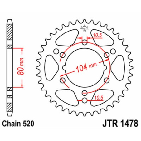 Corona JT SPROCKETS acero estándar 1478 - Paso 520 - motoscamaralweb.com