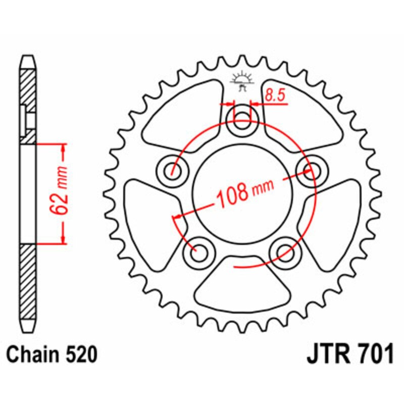 Corona JT SPROCKETS acero estándar 701 - Paso 520 - motoscamaralweb.com Corona JT SPROCKETS acero estándar 701 - Paso 520 - motoscamaralweb.com