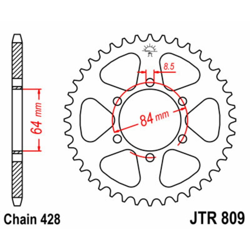 Corona JT SPROCKETS acero estándar 809 - Paso 428 - motoscamaralweb.com Corona JT SPROCKETS acero estándar 809 - Paso 428 - motoscamaralweb.com