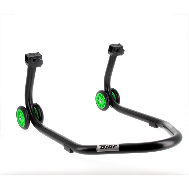 Caballete trasero BIHR Home Track soporte en L color negro mate y ruedas verdes - motoscamaralweb.com Caballete trasero BIHR Home Track soporte en L color negro mate y ruedas verdes - motoscamaralweb.com