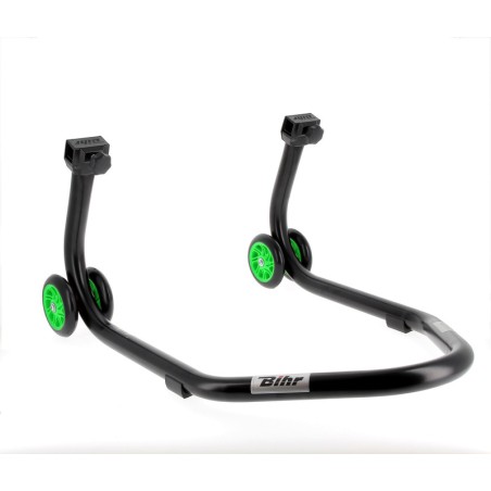 Caballete trasero BIHR Home Track soporte en L color negro mate y ruedas verdes - motoscamaralweb.com