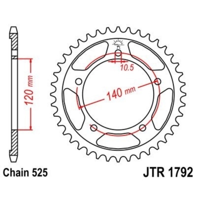 Corona JT 1792 de zinc negro con 45 dientes - motoscamaralweb.com