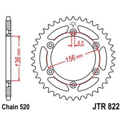 Corona JT SPROCKETS acero estándar 822 - Paso 520 - motoscamaralweb.com
