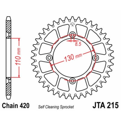 Corona JT SPROCKETS aluminio ultraligera autolimpiable 215 - Paso 420 - motoscamaralweb.com
