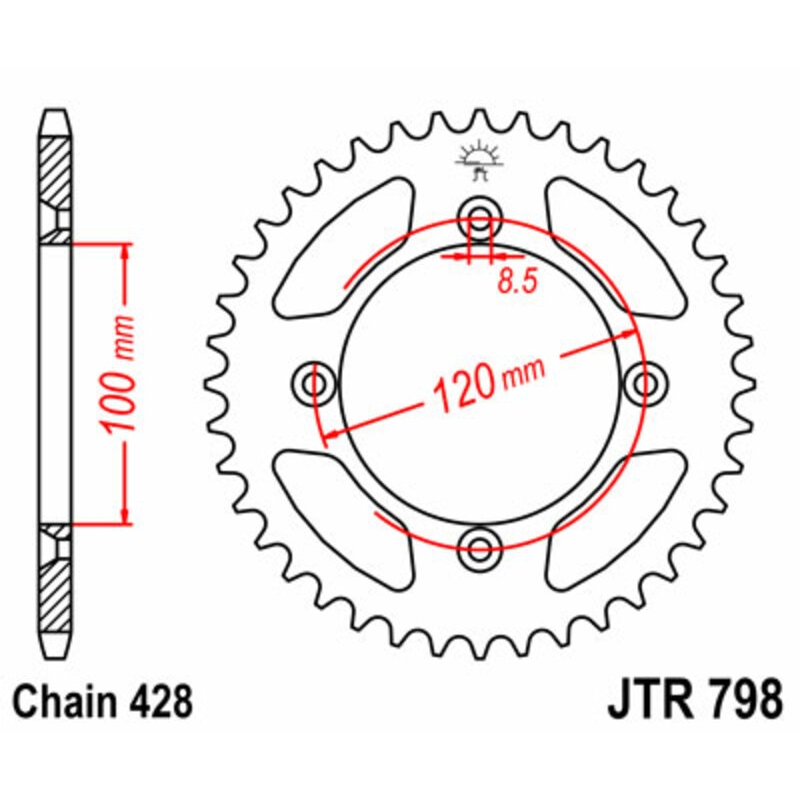 Corona JT 798 de acero con 52 dientes - motoscamaralweb.com Corona JT 798 de acero con 52 dientes - motoscamaralweb.com