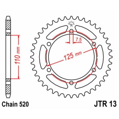 Corona JT SPROCKETS acero estándar 13 - Paso 520 - motoscamaralweb.com