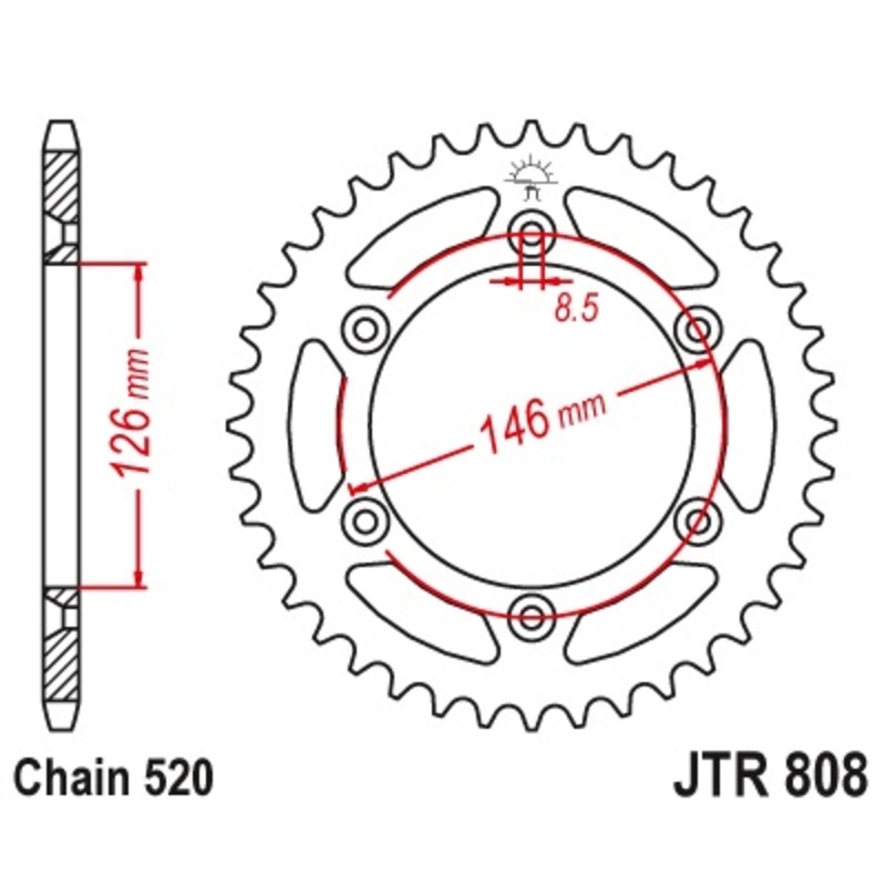 Corona JT 808 de acero con 51 dientes paso 520 autolimpiable - motoscamaralweb.com Corona JT 808 de acero con 51 dientes paso 520 autolimpiable - motoscamaralweb.com