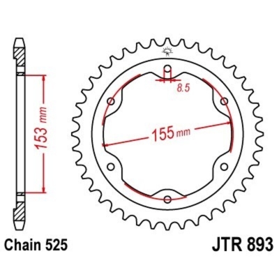 Corona JT 893 de zinc negro con 38 dientes - motoscamaralweb.com