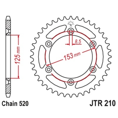 Corona JT 210 de acero con 45 dientes paso 520 autolimpiable - motoscamaralweb.com