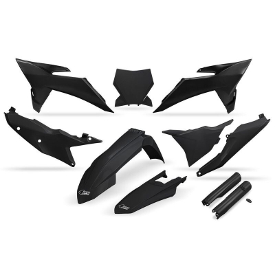Kit de plástica UFO completo con protectores de horquilla - Negro - motoscamaralweb.com