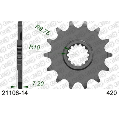 Piñón AFAM acero estándar 21108 - Paso 420 - motoscamaralweb.com