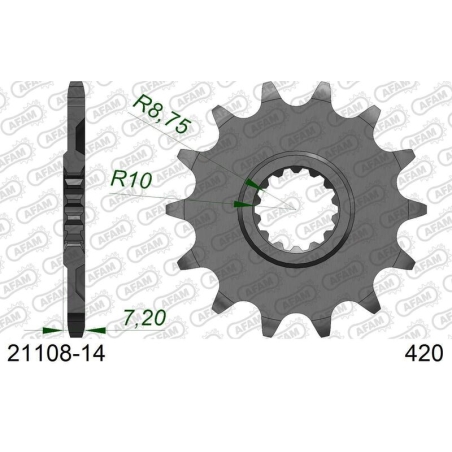 Piñón AFAM acero estándar 21108 - Paso 420 - motoscamaralweb.com
