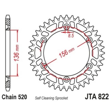 Corona JT Aluminio negro JT 822 con 48 dientes - motoscamaralweb.com