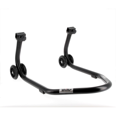 Caballete trasero BIHR Home Track soporte en L color negro mate y ruedas negras - motoscamaralweb.com