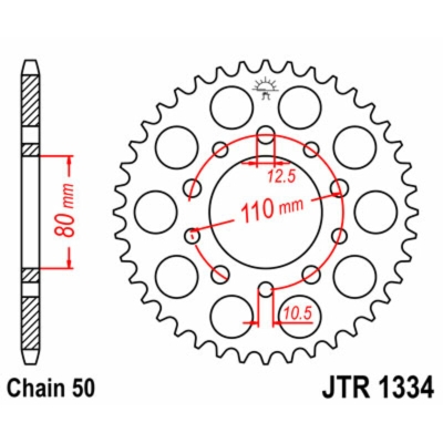Corona JT SPROCKETS acero estándar 1334 - Paso 530 - motoscamaralweb.com
