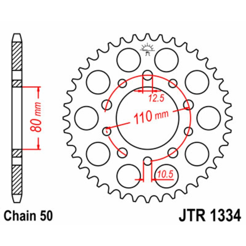 Corona JT SPROCKETS acero estándar 1334 - Paso 530 - motoscamaralweb.com