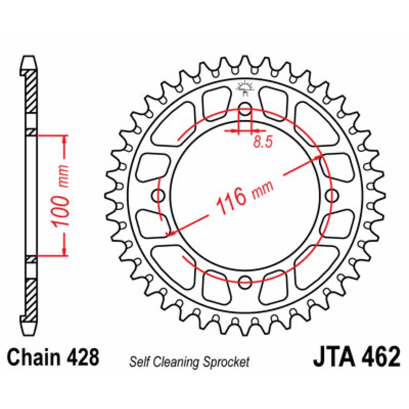Corona JT SPROCKETS aluminio ultraligera autolimpiable 462 - Paso 428 - motoscamaralweb.com