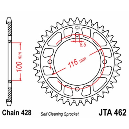 Corona JT SPROCKETS aluminio ultraligera autolimpiable 462 - Paso 428 - motoscamaralweb.com