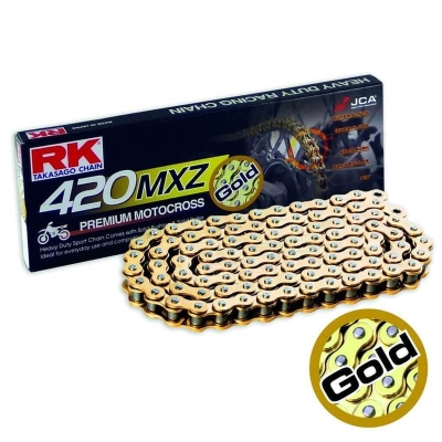 Cadena RK GB420MXZ con 104 eslabones oro - motoscamaralweb.com