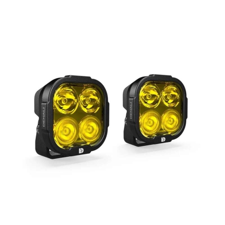 Juego de faros universales DENALI DL4 con lente amarilla y cableado premium - motoscamaralweb.com