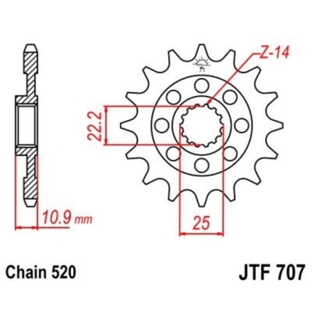 Piñón JT 707 de acero con 14 dientes - motoscamaralweb.com