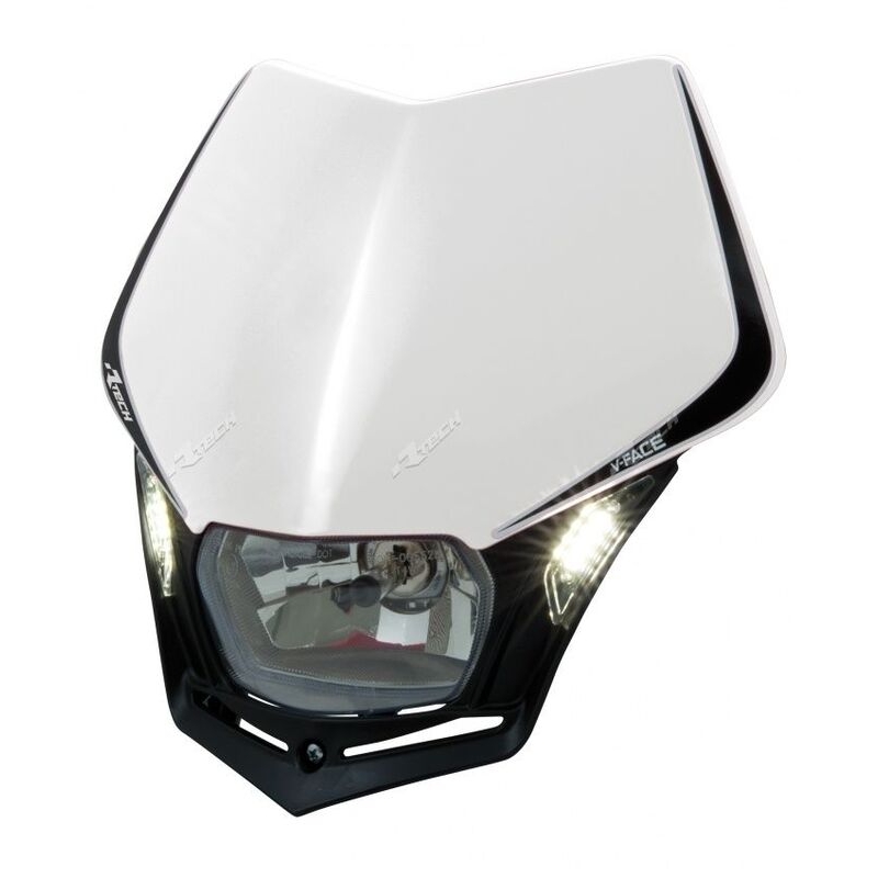 Careta con faro LED RACETECH V-Face - Negro / Blanco - motoscamaralweb.com