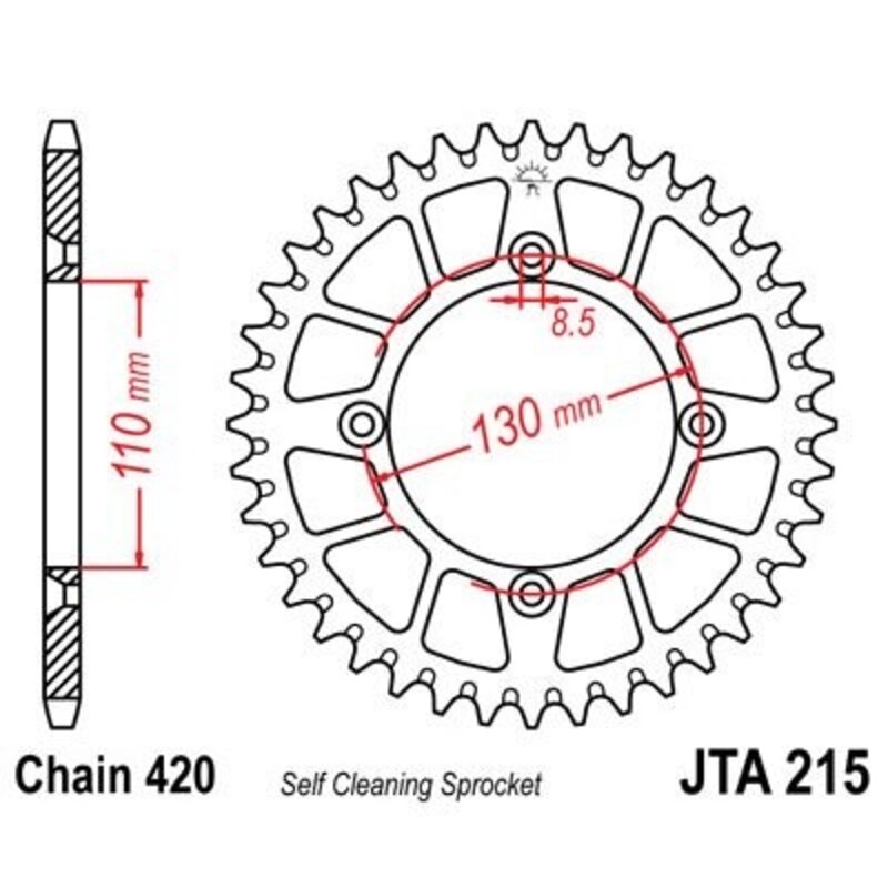 Corona JT 215 de aluminio con 52 dientes - motoscamaralweb.com