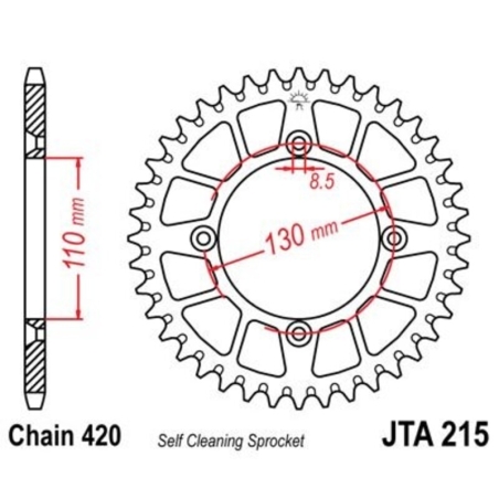 Corona JT 215 de aluminio con 52 dientes - motoscamaralweb.com
