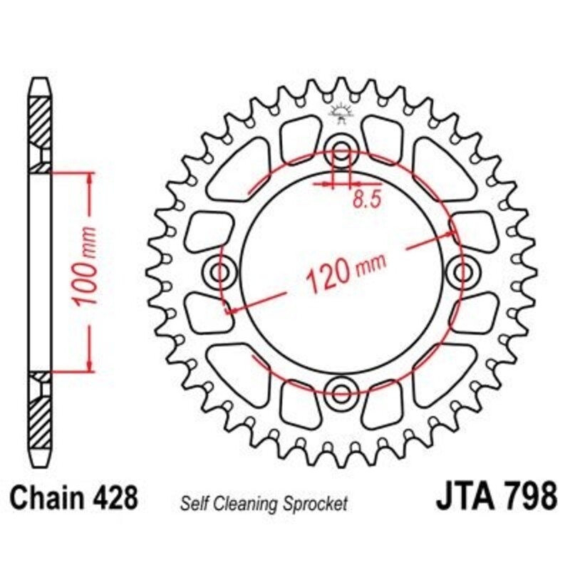 Corona JT 798 de aluminio con 49 dientes - motoscamaralweb.com