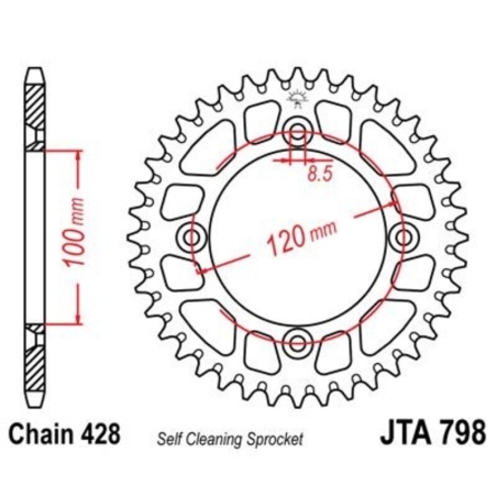 Corona JT 798 de aluminio con 49 dientes - motoscamaralweb.com